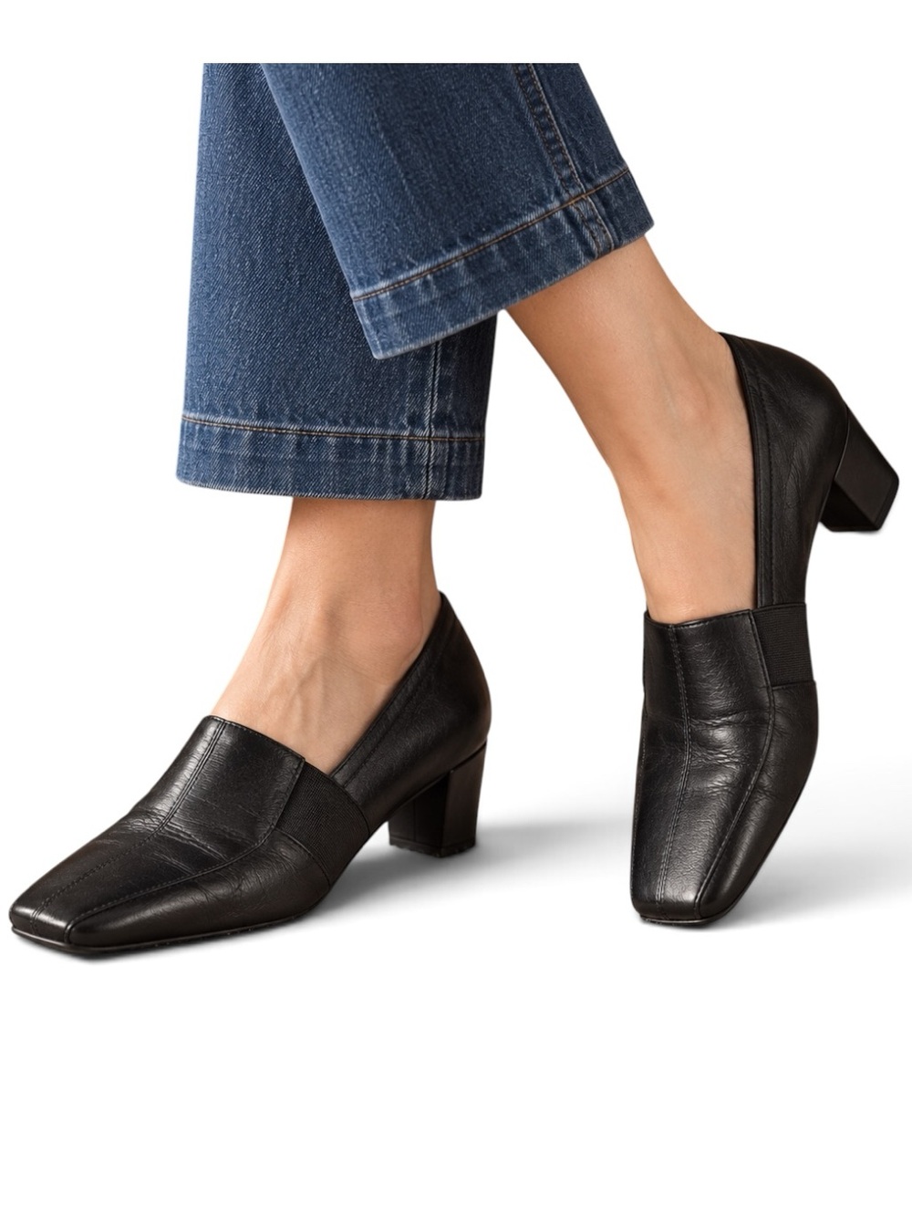 Naturalizer Black Leather Low Block Heel Slip-On Pump Womens Size 5.5